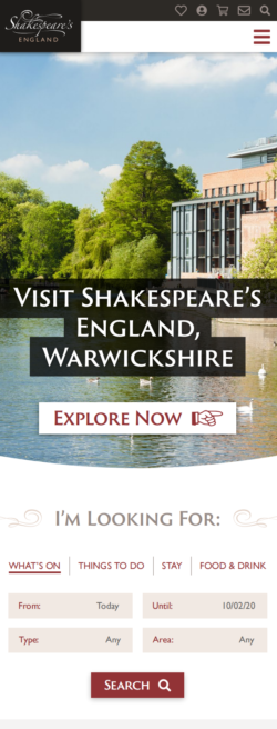 screenshot of home page Warwickshire DMO Website screenshot of home page Warwickshire DMO Website